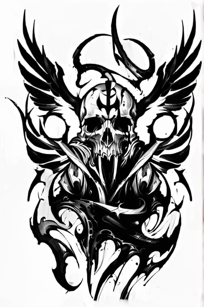  skull with wings , (tattoo sketch:1.25)