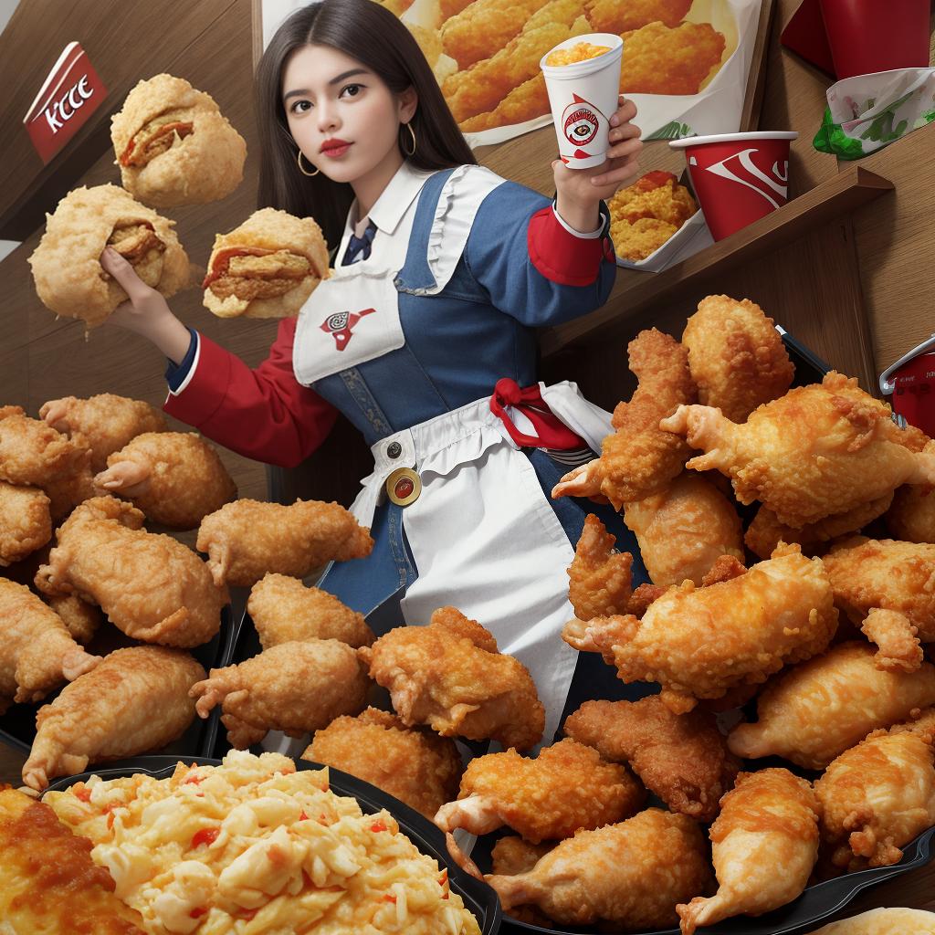  masterpiece, best quality, genrate a chicken eating kfc