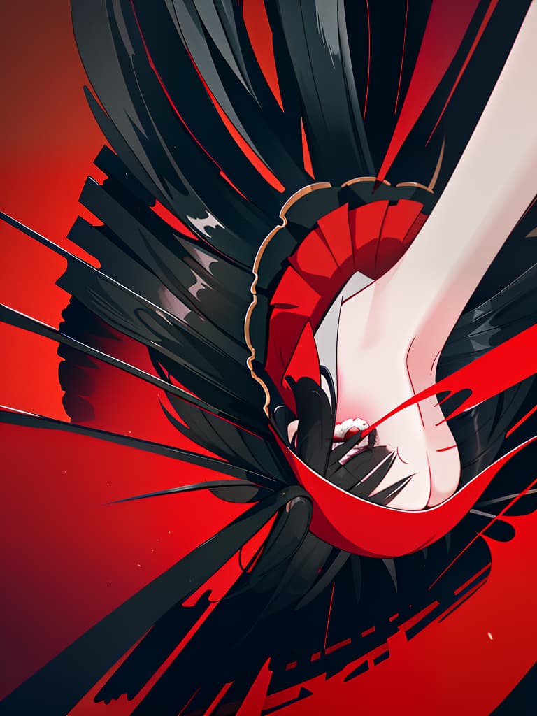  black hair, red hanging skirt, masterpiece, best quality,8k,ultra detailed,high resolution,an extremely delicate and beautiful,hyper detail