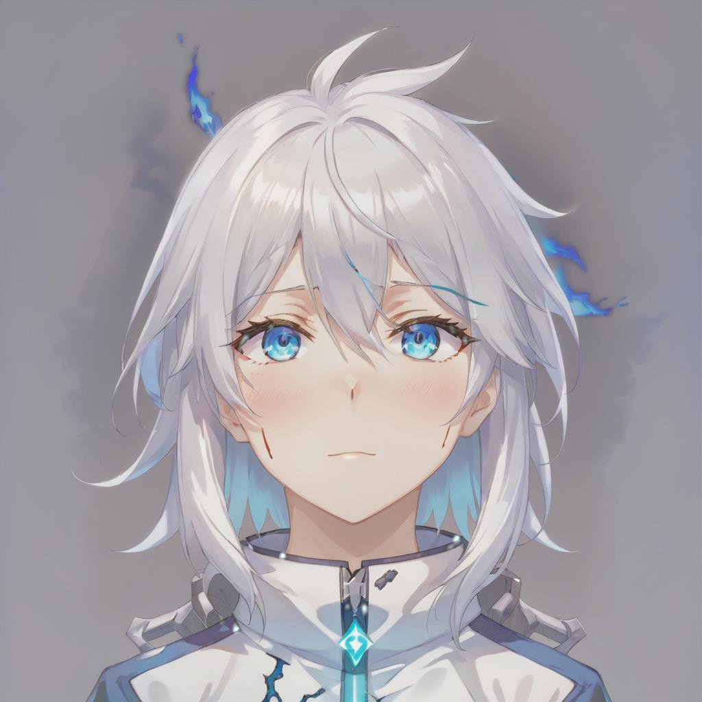  anime artwork white haired girl with burns and scars with blue eyes . anime style, key visual, vibrant, studio anime, highly detailed