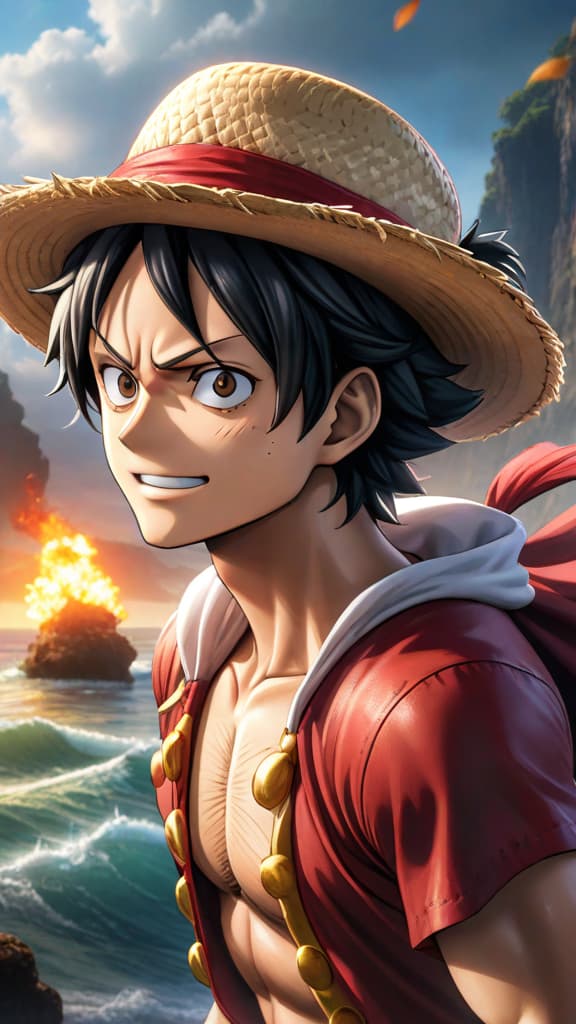  anime art: luffy's age reduced by ivankov's hormone therapy, sacrificing 10 years for ace's rescue. hyperrealistic, full body, detailed clothing, highly detailed, cinematic lighting, stunningly beautiful, intricate, sharp focus, f/1. 8, 85mm, (centered image composition), (professionally color graded), ((bright soft diffused light)), volumetric fog, trending on instagram, trending on tumblr, HDR 4K, 8K