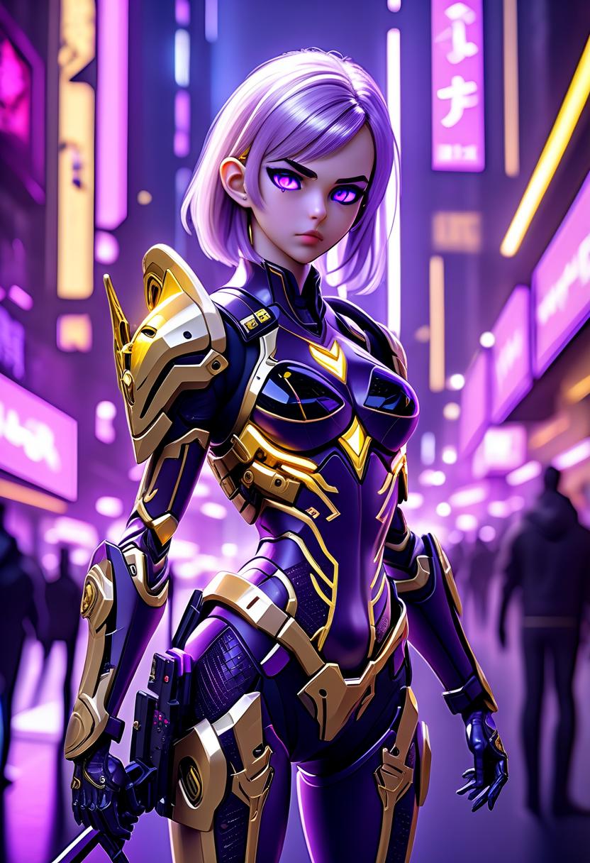  figurative slender girl archer of the future, in fashionable elite black cool armor, in cyber implants, fully armed with a combat arsenal, on armor the uroboros patch, stands in an attacking posture, european appearance light skin, (the color of the eyes is dark purple with golden veins: 1 / 3d, hdt, ultra hd, hdr +, 4k resolution, maximumism, realism, militech agent, biomechanism, cyberborgization, art, fantasy, light skin, (the color of the eyes with golden streaks: 1 / 3d, hdt, hdt, ultra hd, ultra hd, hdr + 4k, the future, the background of the working city, etc, hkmagic