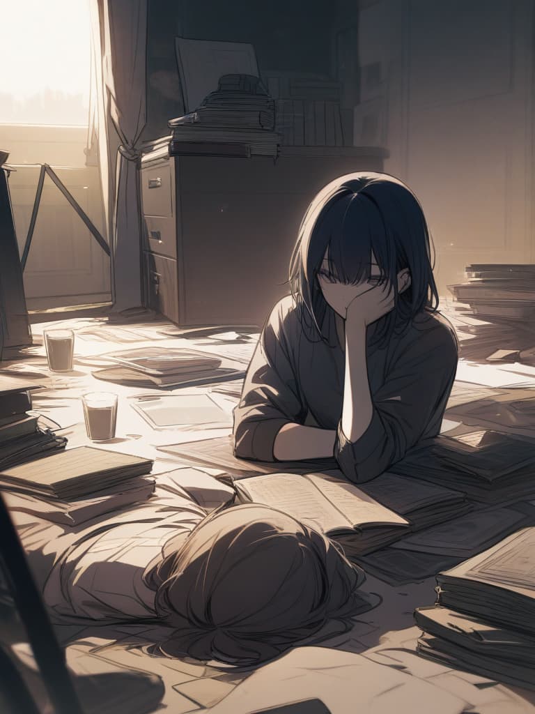  masterpiece,(young smart male:1.7),dark navy blue hair color,shaggy bangs covering eyes,((handsome)),(sharp blue purple eye color),faceup,((muscular)),sepia color,standing,background is cluttered room,scattered books and papers,beakers,dead grass,high quality,16k