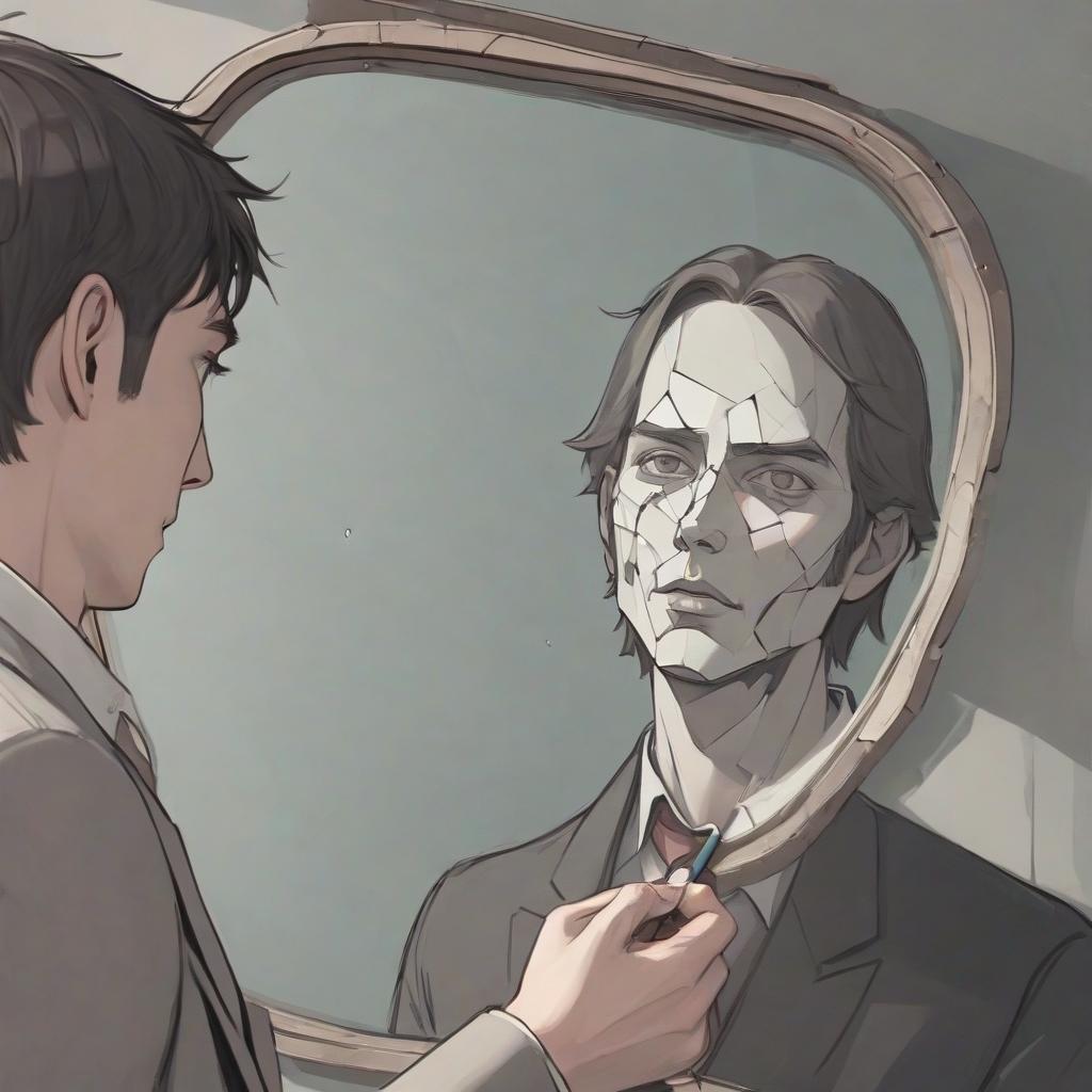  draw a man whose face is not reflected in a broken mirror