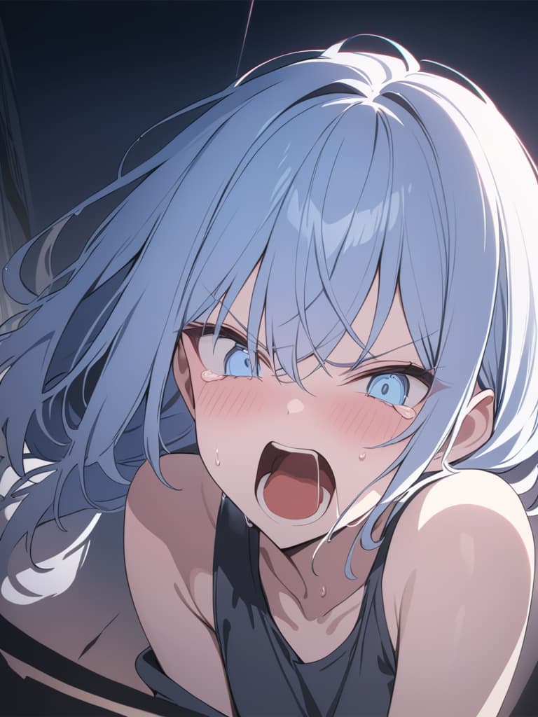  light blue hair, light blue eye, bob hair, darkness, hatred, angry crying, night, the end of the world, the edge of despair, shouting, masterpiece, best quality,8k,ultra detailed,high resolution,an extremely delicate and beautiful,hyper detail