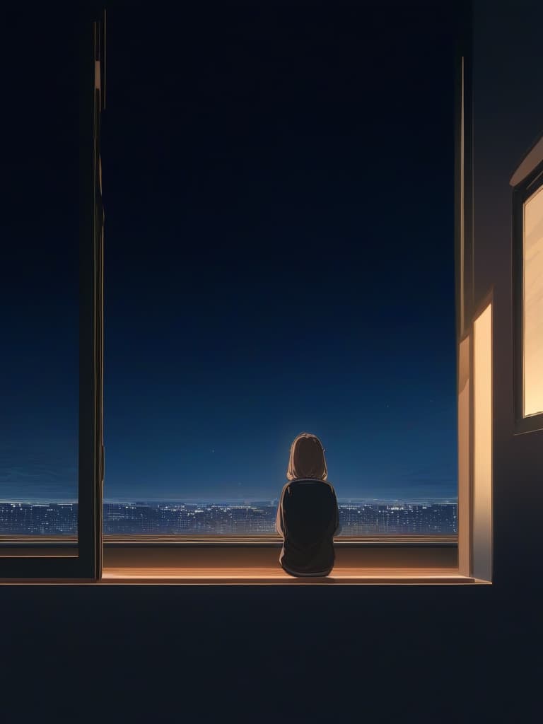   hair brown mocha looking outside window back view sky night stars visible window outside scenery night view bright sadness from separation with man evident