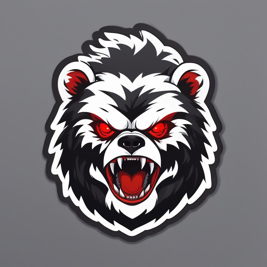  the logo of the head of an evil bear, red eyes, white and black coat., sticker