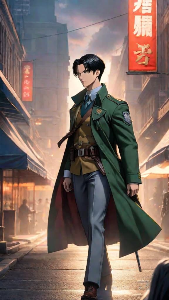  anime art: levi ackerman's tactical genius shines as he predicts and counters titan attacks with precision. hyperrealistic, full body, detailed clothing, highly detailed, cinematic lighting, stunningly beautiful, intricate, sharp focus, f/1. 8, 85mm, (centered image composition), (professionally color graded), ((bright soft diffused light)), volumetric fog, trending on instagram, trending on tumblr, HDR 4K, 8K