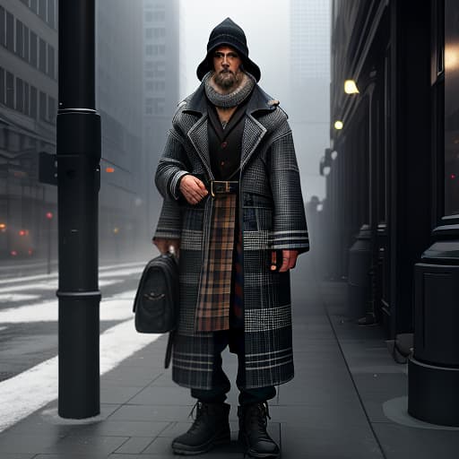  the 3d homeless character stands tall with a large checkered bag hyperrealistic, full body, detailed clothing, highly detailed, cinematic lighting, stunningly beautiful, intricate, sharp focus, f/1. 8, 85mm, (centered image composition), (professionally color graded), ((bright soft diffused light)), volumetric fog, trending on instagram, trending on tumblr, HDR 4K, 8K