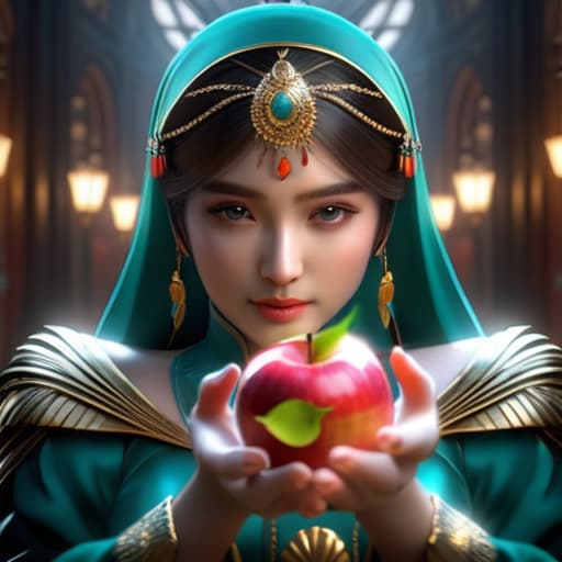  masterpiece,highquality,highres,8k,,A girl holding an apple hyperrealistic, full body, detailed clothing, highly detailed, cinematic lighting, stunningly beautiful, intricate, sharp focus, f/1. 8, 85mm, (centered image composition), (professionally color graded), ((bright soft diffused light)), volumetric fog, trending on instagram, trending on tumblr, HDR 4K, 8K