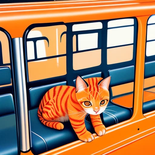  A small orange cat on a bus