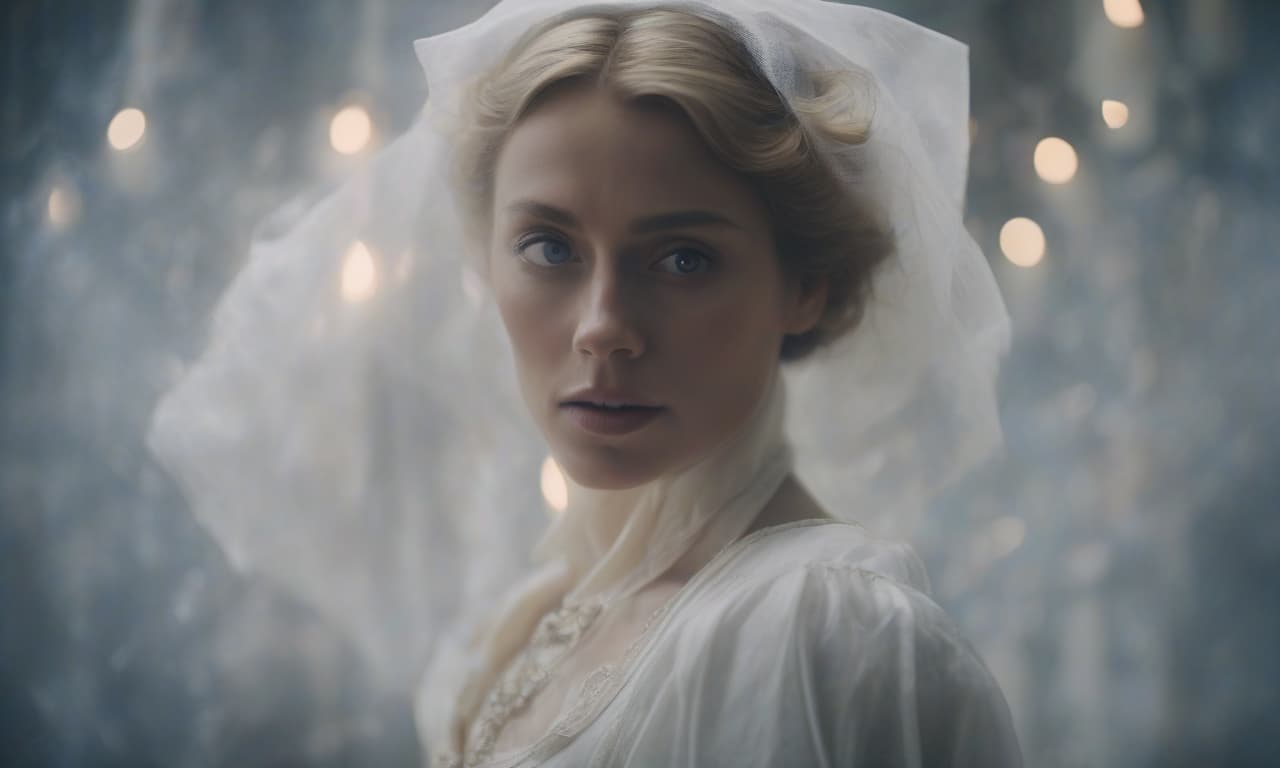  cinematic film still the woman in white. baroque style. . shallow depth of field, vignette, highly detailed, high budget, bokeh, cinemascope, moody, epic, gorgeous, film grain, grainy