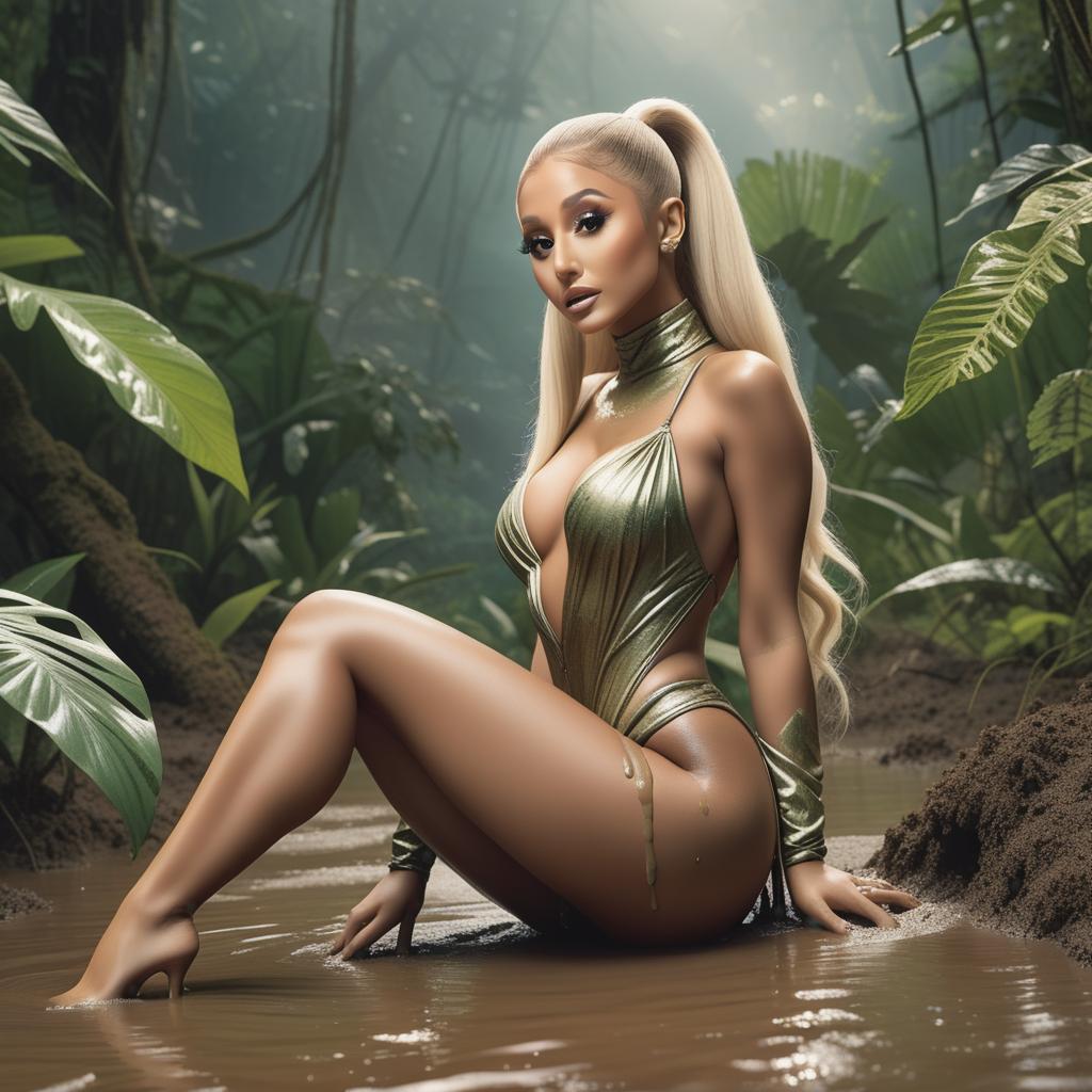  blonde ariana grande naked in jungle in mud , ((realistic)) hyperrealistic, full body, detailed clothing, highly detailed, cinematic lighting, stunningly beautiful, intricate, sharp focus, f/1. 8, 85mm, (centered image composition), (professionally color graded), ((bright soft diffused light)), volumetric fog, trending on instagram, trending on tumblr, HDR 4K, 8K