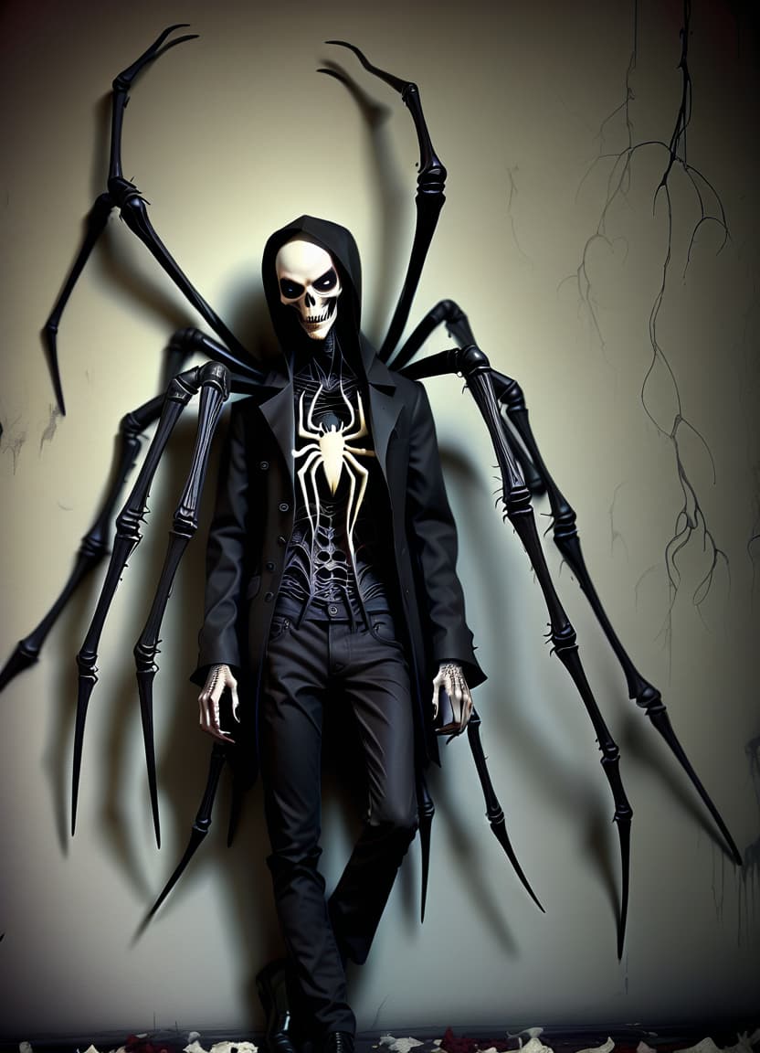  macabre style make him a spider body instead of his legs . dark, gothic, grim, haunting, highly detailed