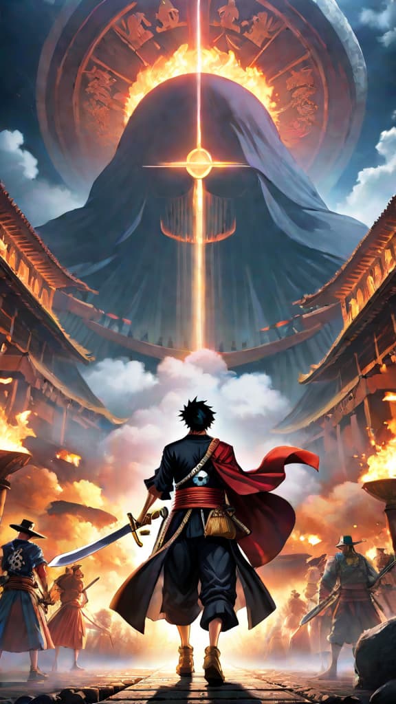  anime art depicting the enigmatic ancient kingdom creating the legendary ancient weapons in one piece. hyperrealistic, full body, detailed clothing, highly detailed, cinematic lighting, stunningly beautiful, intricate, sharp focus, f/1. 8, 85mm, (centered image composition), (professionally color graded), ((bright soft diffused light)), volumetric fog, trending on instagram, trending on tumblr, HDR 4K, 8K