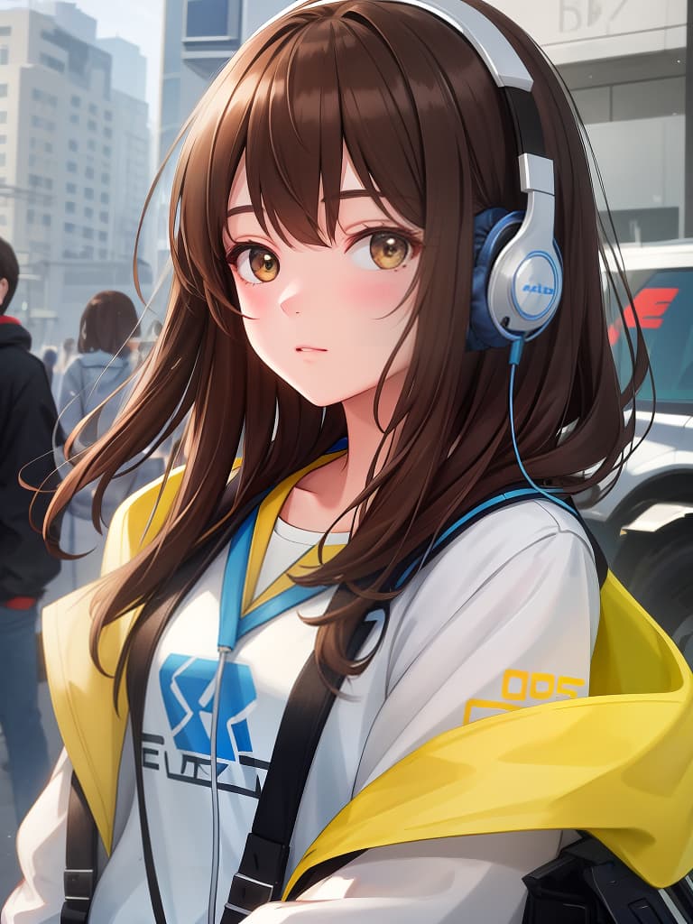  headphones, girls, brown hair, cool, beautiful, masterpiece, best quality,8k,ultra detailed,high resolution,an extremely delicate and beautiful,hyper detail