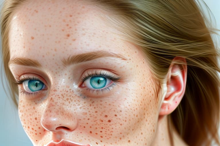  a close up of a woman with freckles and blue eyes, woman with freckles, light cute freckles, with green eyes, freckles on the nose, soft freckles, gorgeous detailed face, cute freckles, sparse freckles, elegant freckles, beautiful and realistic face, light freckles, detailed gorgeous face, realistic perfect face, beauty woman with detailed faces, hint of freckles