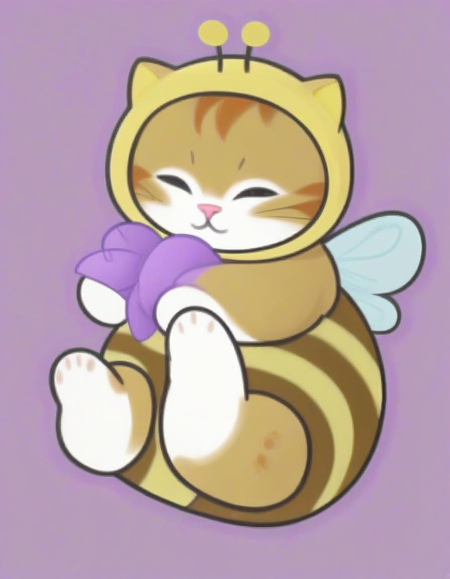  draw a red cat in a bee with wings, sticker