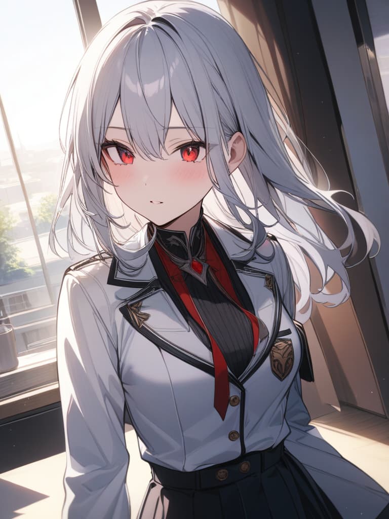  cool, boy, high school student, tobacco, red eyes, silver hair, masterpiece, best quality,8k,ultra detailed,high resolution,an extremely delicate and beautiful,hyper detail