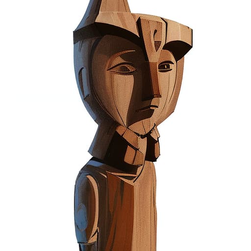  create a painted character in the form of a wooden idol of ancient rus, (logo:1.3), vector graphics, brand, design, inspired, (straight:1.3), (symmetrical:0.4)