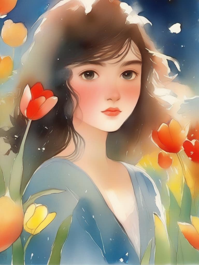  masterpiece,girl like tulip,beautiful girl,gentle cartoon style,high quality,16k,super analysis