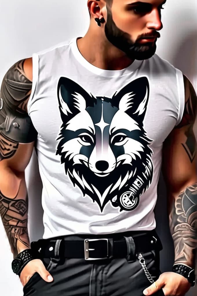  soldier with fox sleeve , (tattoo:1.15), black and white style, hq, hightly detailed, 4k