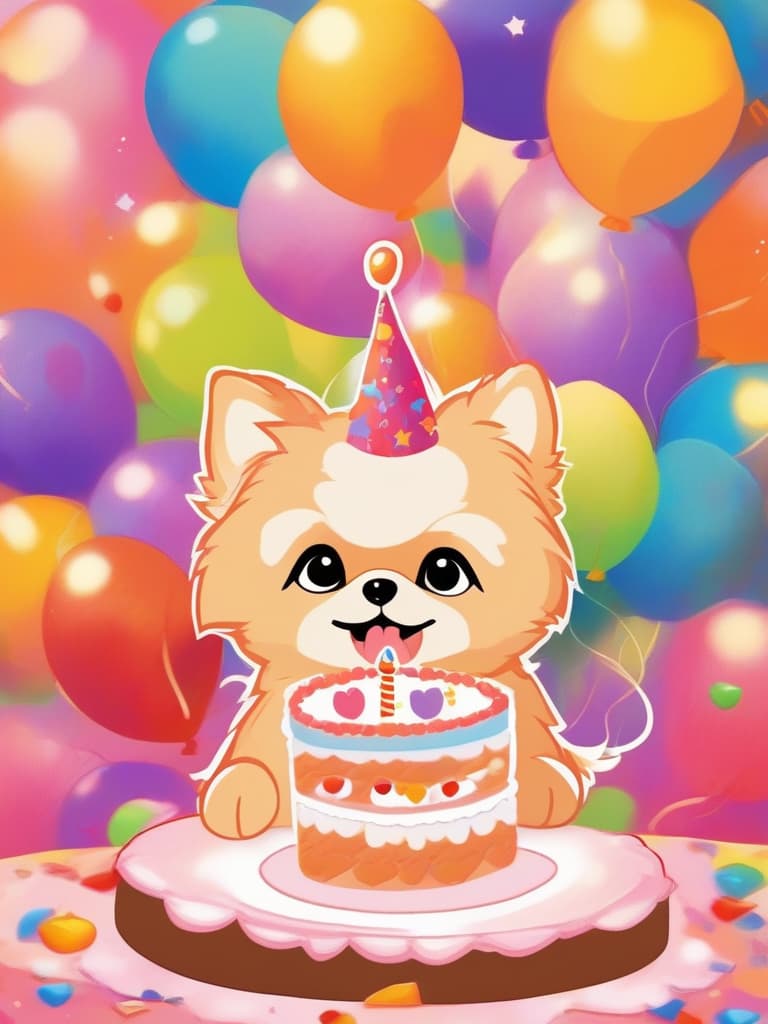  {"happy birthday" background}}{(1 little orange pomeranian:1.2)(cute)(smiling)(big eyes)(fluffy)},(birthday cake🎂)(balloons🎈)masterpiece,high quality,8k