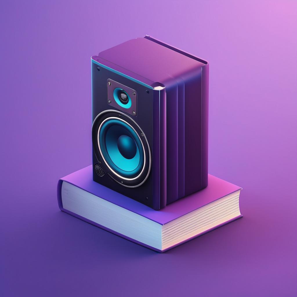  logo, book and speaker, minimalist, purple gradient hyperrealistic, full body, detailed clothing, highly detailed, cinematic lighting, stunningly beautiful, intricate, sharp focus, f/1. 8, 85mm, (centered image composition), (professionally color graded), ((bright soft diffused light)), volumetric fog, trending on instagram, trending on tumblr, HDR 4K, 8K