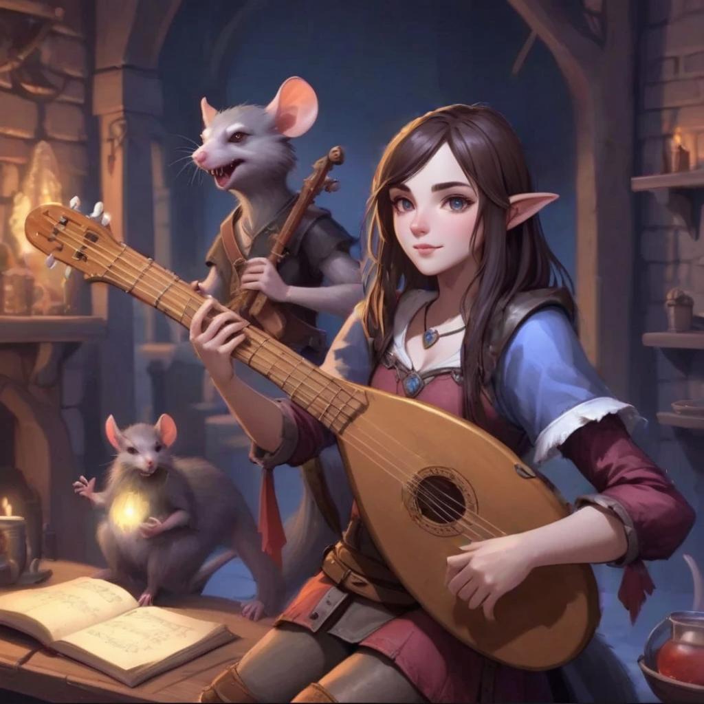  role playing game (rpg) style fantasy girl with a lute in her hand . detailed, vibrant, immersive, reminiscent of high fantasy rpg games