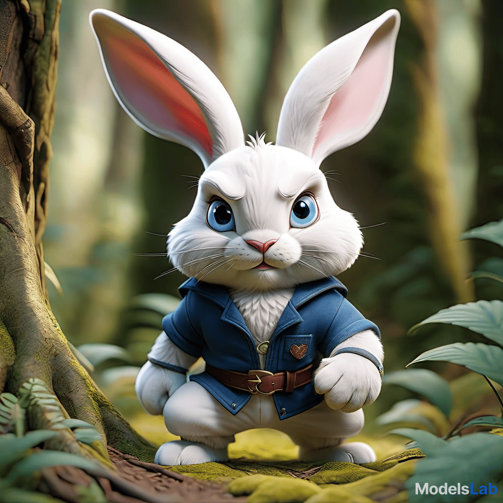  a white rabbit with blue eyes wearing boxing gloves and a young boy aged 3 walking in a magical forrest. hyperrealistic, full body, detailed clothing, highly detailed, cinematic lighting, stunningly beautiful, intricate, sharp focus, f/1. 8, 85mm, (centered image composition), (professionally color graded), ((bright soft diffused light)), volumetric fog, trending on instagram, trending on tumblr, HDR 4K, 8K