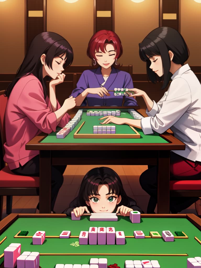  women,around a mahjong table((playing mahjong)),