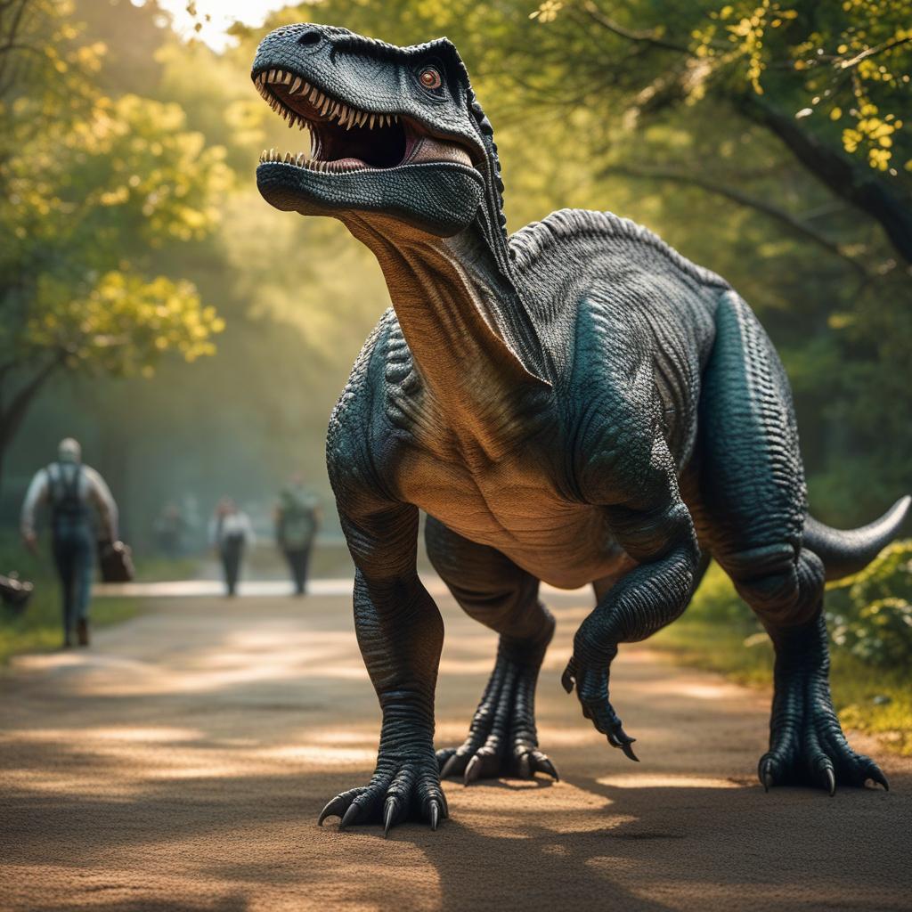  man with dinosaur hyperrealistic, full body, detailed clothing, highly detailed, cinematic lighting, stunningly beautiful, intricate, sharp focus, f/1. 8, 85mm, (centered image composition), (professionally color graded), ((bright soft diffused light)), volumetric fog, trending on instagram, trending on tumblr, HDR 4K, 8K