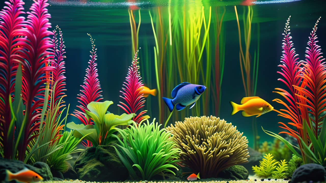  a serene aquarium scene featuring colorful fish swimming among vibrant aquatic plants, a subtle filter bubbling in the background, and a dedicated aquarist adjusting water parameters, surrounded by fishkeeping tools and a notebook. hyperrealistic, full body, detailed clothing, highly detailed, cinematic lighting, stunningly beautiful, intricate, sharp focus, f/1. 8, 85mm, (centered image composition), (professionally color graded), ((bright soft diffused light)), volumetric fog, trending on instagram, trending on tumblr, HDR 4K, 8K