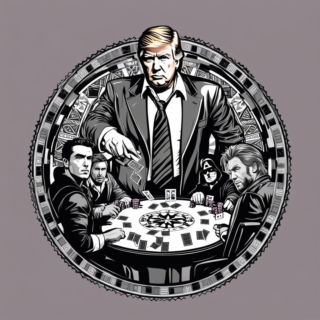  trump, captain america, tony montana, and jesus playing poker vector tee graphic no background,(tattoo), (tattoo design on the back of human body)