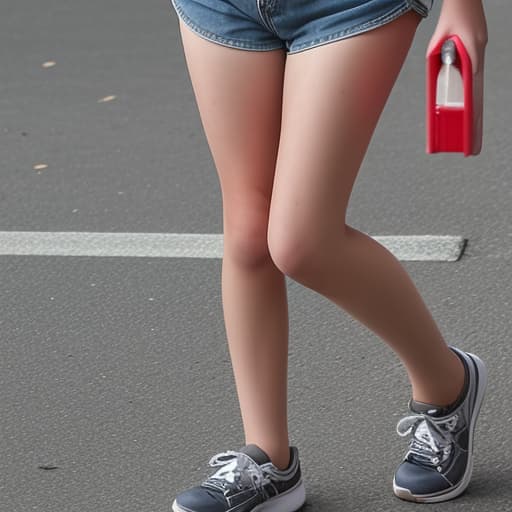  Adolescent girl wearing only shorts walking in public