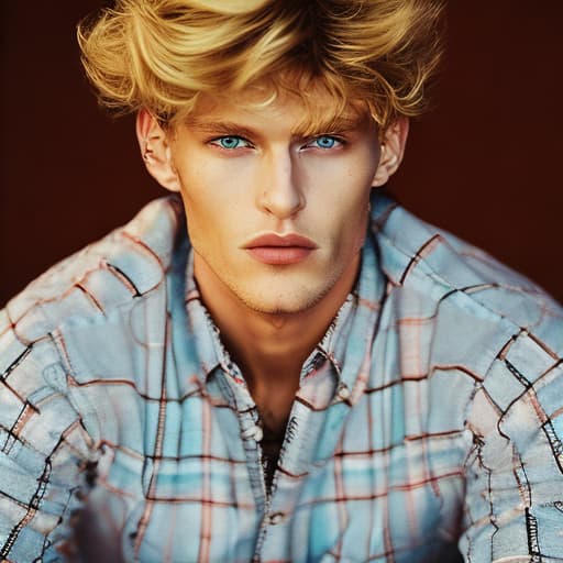 portrait+ style Russian LGBT queer supermodel blonde hunk dude face