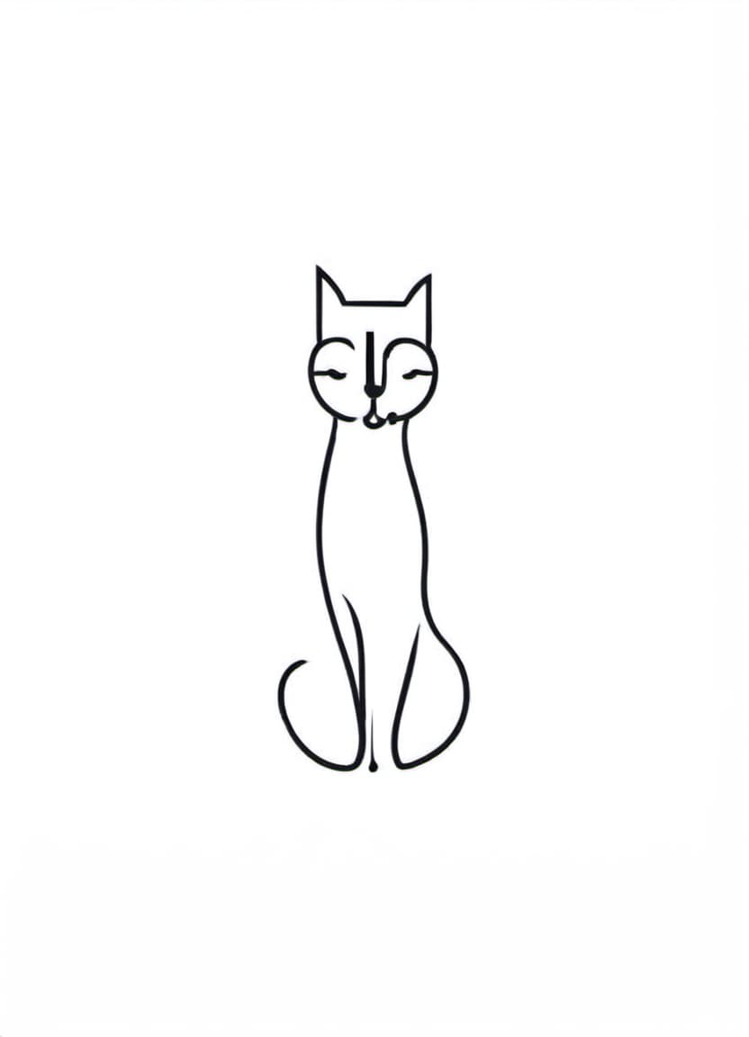  minimalist style the image is graphic, black and white. minimalist. in the manner of henri matisse's drawings. outlines of a cat. it is made by one continuous black line on a white background. curve, wavy. grace. . simple, clean, uncluttered, modern, elegant, logo