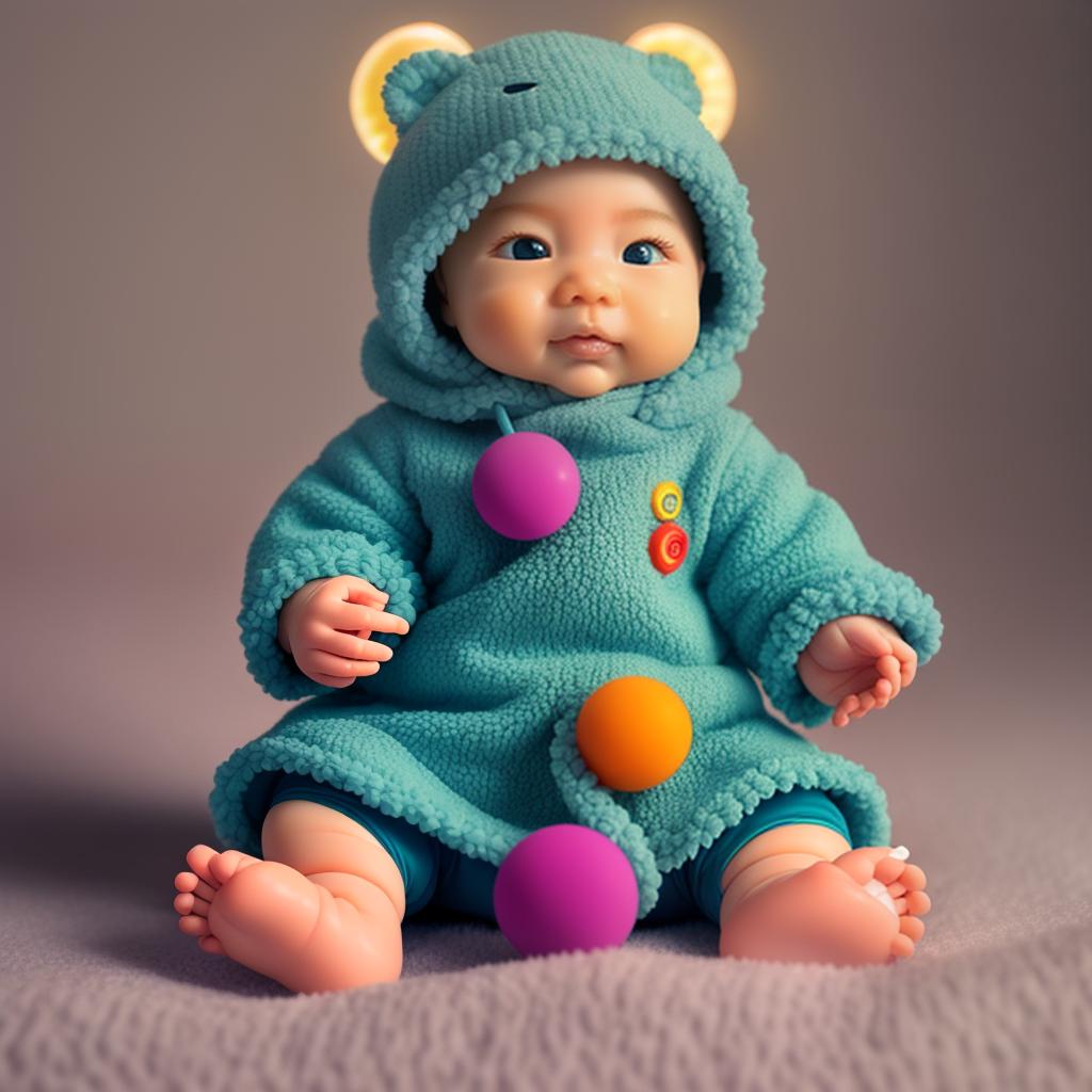  baby play with toys hyperrealistic, full body, detailed clothing, highly detailed, cinematic lighting, stunningly beautiful, intricate, sharp focus, f/1. 8, 85mm, (centered image composition), (professionally color graded), ((bright soft diffused light)), volumetric fog, trending on instagram, trending on tumblr, HDR 4K, 8K