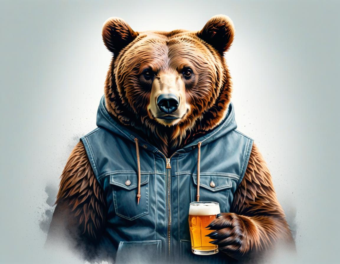  (pencil sketch, number of lines: 1,3). the bear is drinking beer. good mood. humor. drawing on tinted paper. vintage. pencil strokes. (the effect of incompleteness). minimalism. the harmony of simplicity. the sketch is not finished, the pencil strokes are blurred. in the style of watercolor portraits by peter sokolov. hyperrealistic, full body, detailed clothing, highly detailed, cinematic lighting, stunningly beautiful, intricate, sharp focus, f/1. 8, 85mm, (centered image composition), (professionally color graded), ((bright soft diffused light)), volumetric fog, trending on instagram, trending on tumblr, HDR 4K, 8K