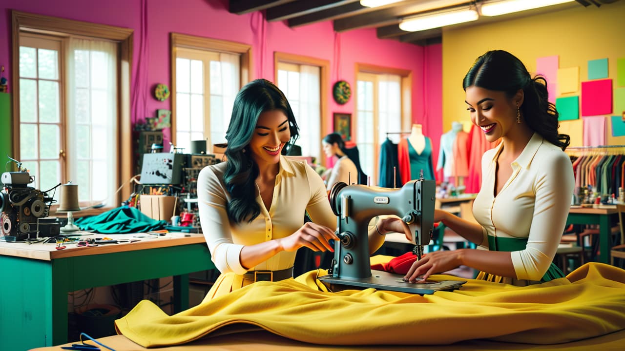  a vibrant scene of diverse individuals of various ages, joyfully crafting intricate cosplay costumes in a colorful workshop, surrounded by fabrics, sewing machines, and character sketches, capturing creativity and community spirit. hyperrealistic, full body, detailed clothing, highly detailed, cinematic lighting, stunningly beautiful, intricate, sharp focus, f/1. 8, 85mm, (centered image composition), (professionally color graded), ((bright soft diffused light)), volumetric fog, trending on instagram, trending on tumblr, HDR 4K, 8K