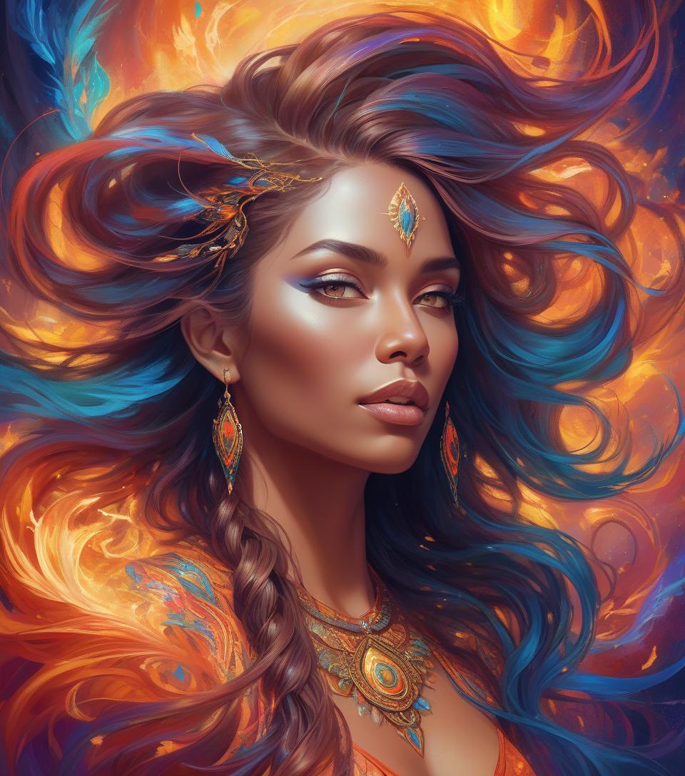  <mymodel>detailed digital painting of a powerful woman, vibrant colors, magical fantasy setting, flowing hair with intricate details, intense and confident expression, ethereal and mystical atmosphere, high quality, digital painting, fantasy, vibrant colors, flowing hair, powerful, confident, mystical, atmospheric lighting