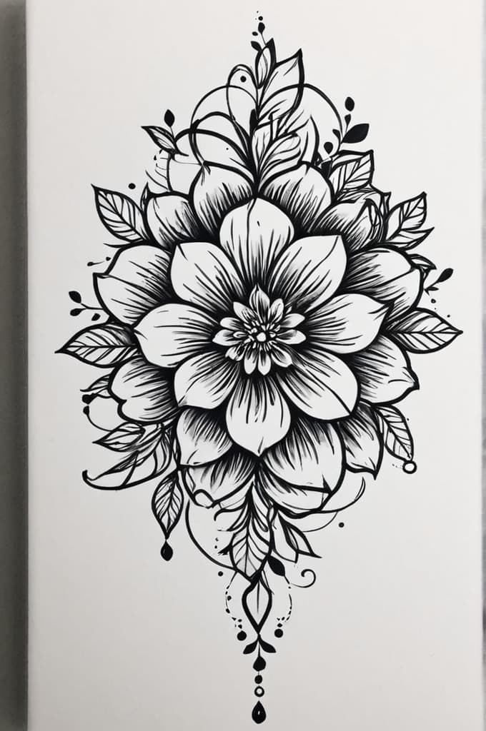  flower , (tattoo sketch:1.25), drawing