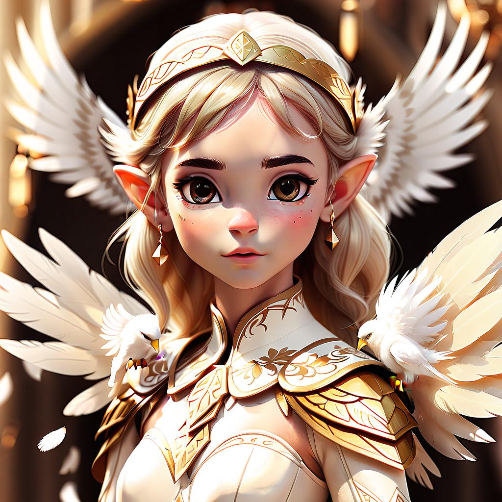  perfect world, elf, plumage on the head, white wings, girl, beige tones, gold, sticker, sticker