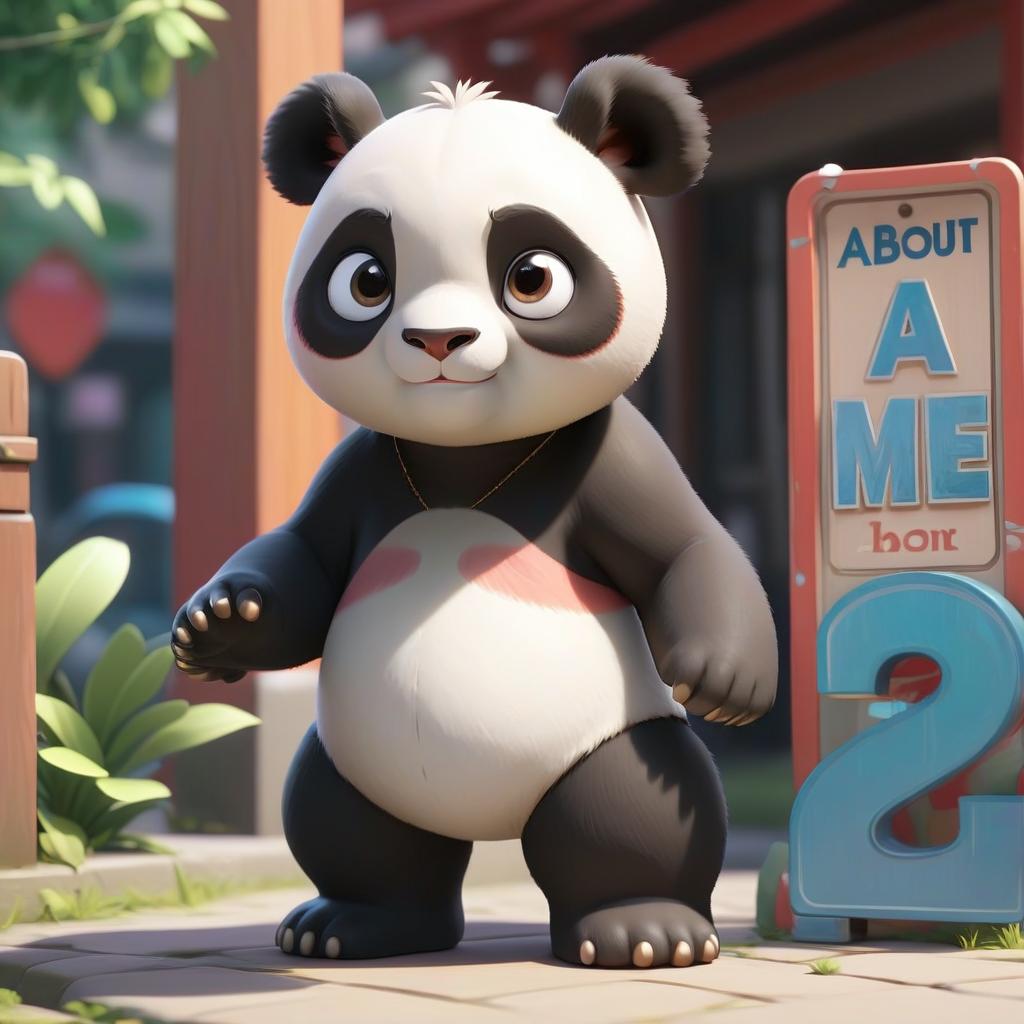  pokémon style a small cartoon panda stands next to the “about me” sign and stares at it. . vibrant, cute, anime, fantasy, reminiscent of pokémon series, perfecteyes