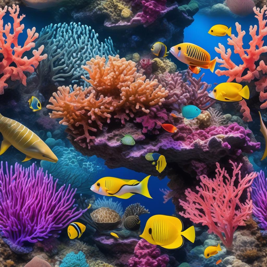  masterpiece, best quality, Most Beautiful in deep sea teeming with vibrant corals, diverse marine life, and enchanting underwater landscapes, full of corals, acrophore, small fishes, anemones, dolphin, various algaes, caves, colorful,all captured in stunning 8k resolution with intricate details.