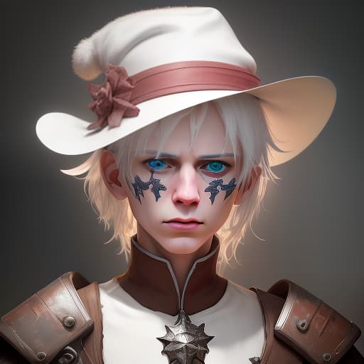  portrait of a young male white haired inquisitor in a red hat with wide margins. facial degeneration is gloomy, thoughtful, (extremely detailed oil painting:1.2), glow effects, godrays, hand drawn, render, 8k, octane render, cinema 4d, blender, dark, atmospheric 4k ultra detailed, cinematic sensual, sharp focus, humorous illustration, big depth of field, masterpiece, colors, 3d octane render, 4k, concept art, trending on artstation, hyperrealistic, vivid colors, extremely detailed cg unity 8k wallpaper, trending on artstation, trending on cgsociety, intricate, high detail, dramatic