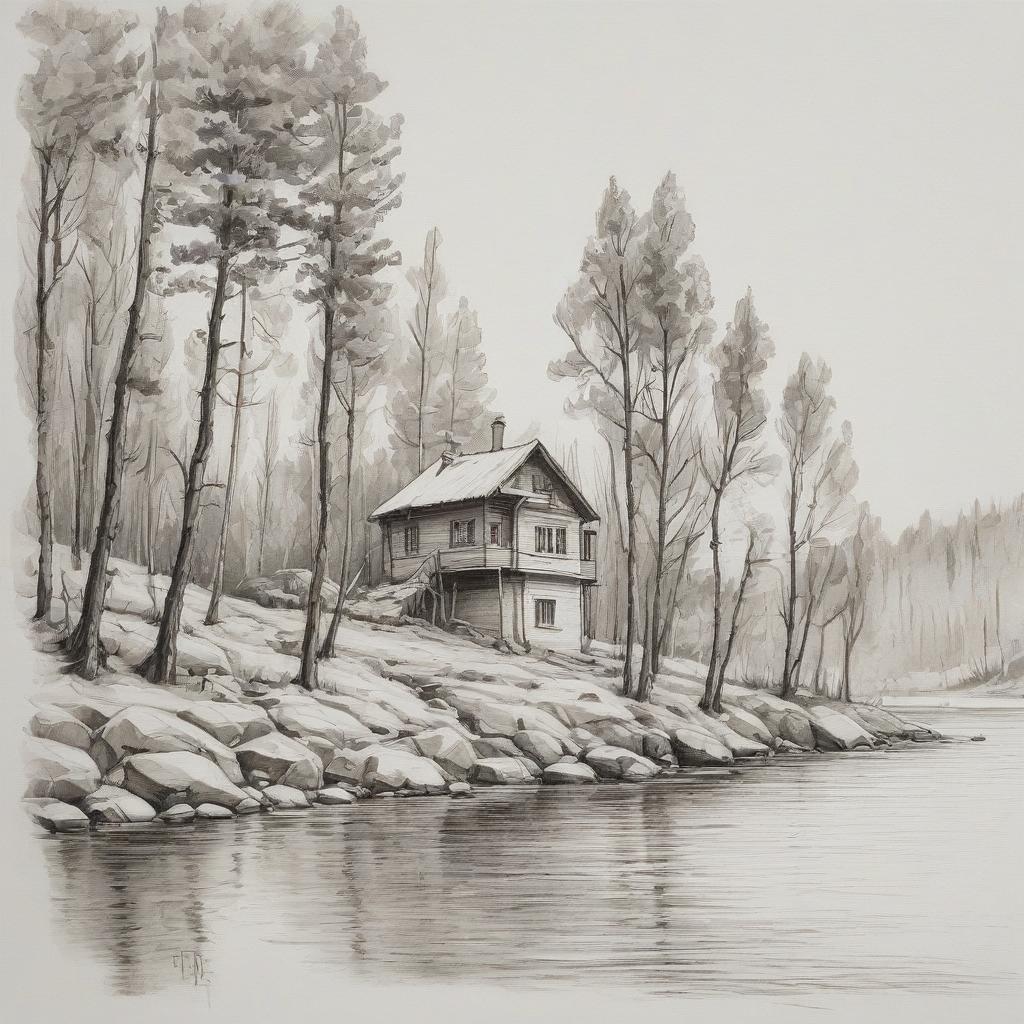  minimalist style russian village on the river bank. forest. (the sketch is not completed). ((sketch with a thin pencil line: 1.3)) (high detail: 1.4). , art nouveau style. pencil strokes, ((incomplete effect: 1,3)). minimalism. the harmony of simplicity. the sketch is not finished ((pencil strokes gradually disappear: 1.5)). in the style of watercolor portraits by pyotr sokolov. . simple, clean, uncluttered, modern, elegant