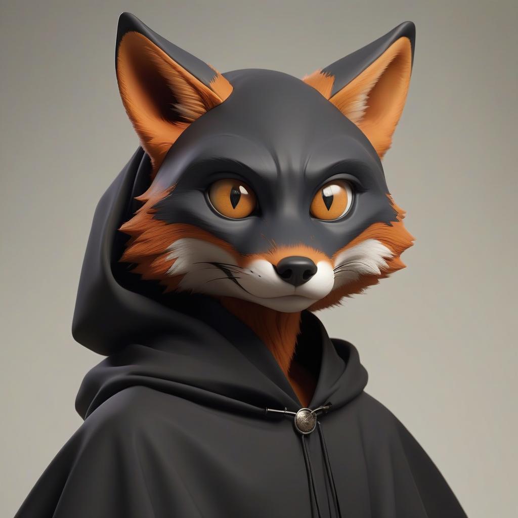  fox, humanoid body, cloak, eyes in the form of black rectangles