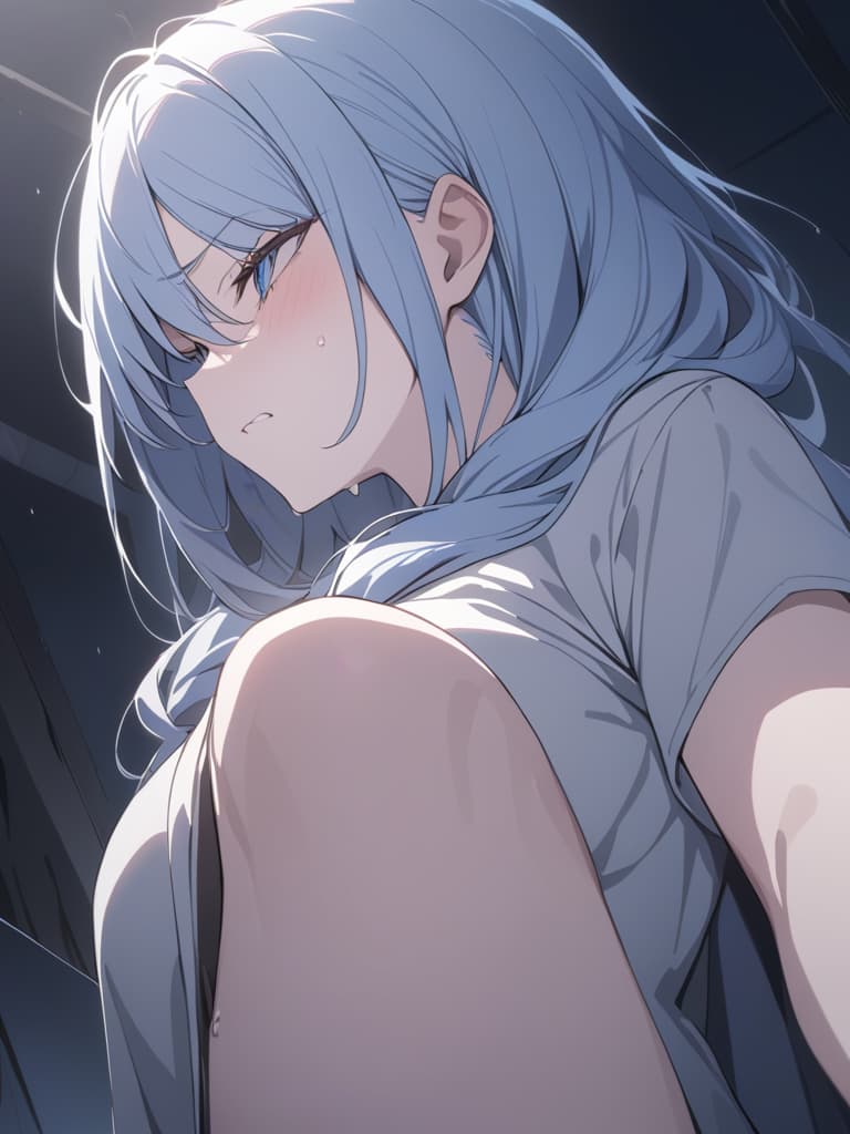  light blue hair, light blue eye, bob hair, darkness, hatred strength, angry crying, night, end of despair, despair, masterpiece, best quality,8k,ultra detailed,high resolution,an extremely delicate and beautiful,hyper detail