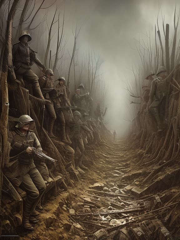 dvarchmodern sci fi world war 1 trench, dark , creepy , blood , monsters , by jason engle , carlos huante , charlie bowater , simon lee , brom